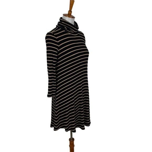 American Eagle Soft Sexy Ribbed Striped Turtleneck Swing Dress Stretchy Medium - Picture 4 of 7